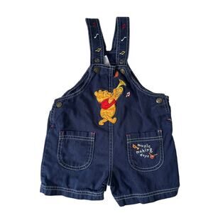 Vintage Y2K Disney Winnie The Pooh Shortalls Embroidered Trumpet Musical Notes
